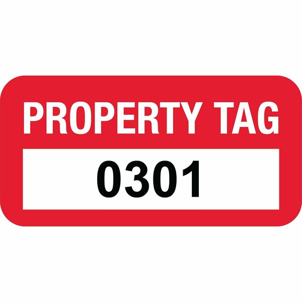 Lustre-Cal Property ID Label PROPERTY TAG Polyester Dark Red 1.50in x 0.75in  Serialized 0301-0400, 100PK 253772Pe1Rd0301